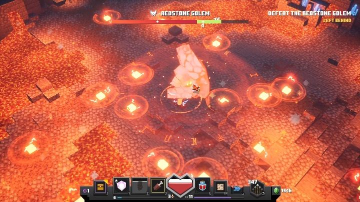 Świetnym sposobem na rozpoczęcie walki z przeciwnikiem jest szybkie doskoczenie do niego i zadanie mu sporej puli obrażeń, w momencie, gdy budzi się do życia - Minecraft Dungeons: Redstone Golem, boss - jak pokonać? Opis walki - Minecraft Dungeons - poradnik do gry