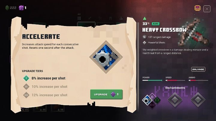 Ulepszenia to dodatkowe zdolności, które możesz umieścić na swoich broniach oraz zbrojach - Minecraft Dungeons: Walka - porady, wykorzystanie power-upów - Minecraft Dungeons - poradnik do gry