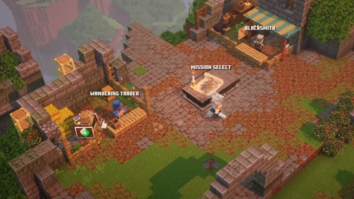 Między lokacjami przełączasz się za pomocą mapy świata, którą możesz uruchomić, przebywając w obozie - Minecraft Dungeons: Świat gry - eksploracja, podział - Minecraft Dungeons - poradnik do gry