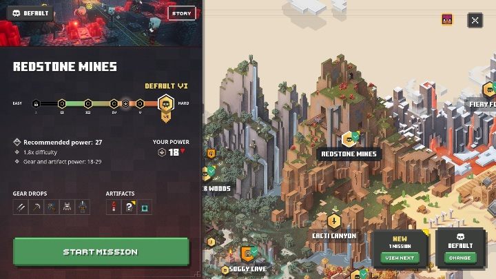 Aby zmienić poziom trudności wystarczy, że przed rozpoczęciem eksploracji danego terenu wejdziesz w ustawianie danej mapy - Minecraft Dungeons: Poziom trudności mapy - Minecraft Dungeons - poradnik do gry