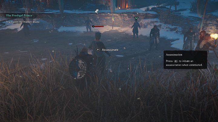 Na tym etapie zadania przejdziesz samouczek dzięki któremu nauczysz się jak prawidłowo korzystać z Ukrytego Ostrza - Assassins Creed Valhalla: Książę Marnotrawny/The Prodigal Prince - solucja - Assassins Creed Valhalla - poradnik do gry