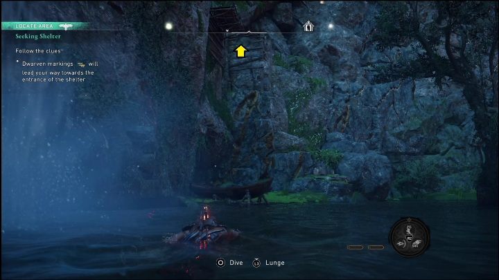 Jeśli jednak zdecydujecie się na wspinaczkę, musicie dostać się na półkę skalną zaznaczoną na screenie powyżej - AC Valhalla Świt Ragnaroku: W poszukiwaniu schronienia (Seeking Shelter)- solucja, opis przejścia - Assassins Creed Valhalla - poradnik do gry