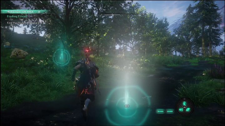 Po pozbyciu się przeciwników użyjcie wzroku Odyna i zbadajcie kilka śladów w okolicy - AC Valhalla Świt Ragnaroku: W poszukiwaniu Fritjofa (Finding Fritjof) - solucja, opis przejścia - Assassins Creed Valhalla - poradnik do gry