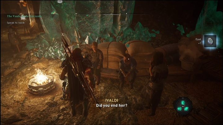 Ivaldiego znajdziecie przy ognisku, razem z kilkoma innymi krasnoludami - AC Valhalla Świt Ragnaroku: Skarbiec starożytnych (The Vault of the Ancients ) - solucja, opis przejścia - Assassins Creed Valhalla - poradnik do gry