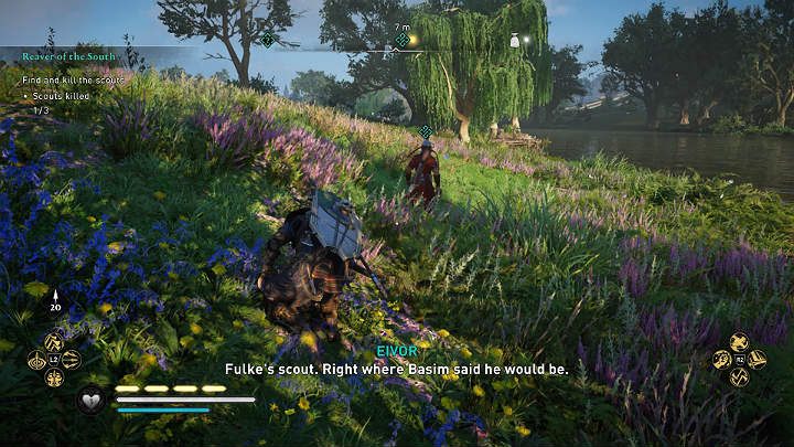 Jeśli nie chcesz walczyć ze wszystkimi przeciwnikami poczekaj chwilę, aż szpieg odłączy się od pozostałych strażników - Assassins Creed Valhalla: Pogromca Południa/Reaver of the South - solucja - Assassins Creed Valhalla - poradnik do gry