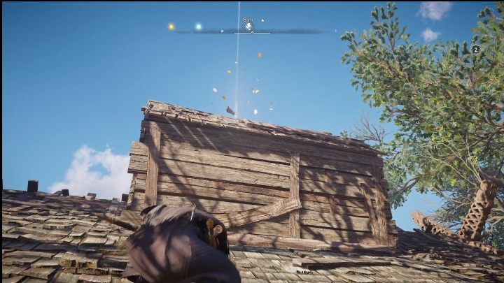 Początek: Kartka znajduje się na szczycie drewnianego budynku, zaraz koło sporego drzewa - AC Valhalla Crossover Stories: Karta niesiona wiatrem - Isle of Skye, lokacje - Assassins Creed Valhalla - poradnik do gry