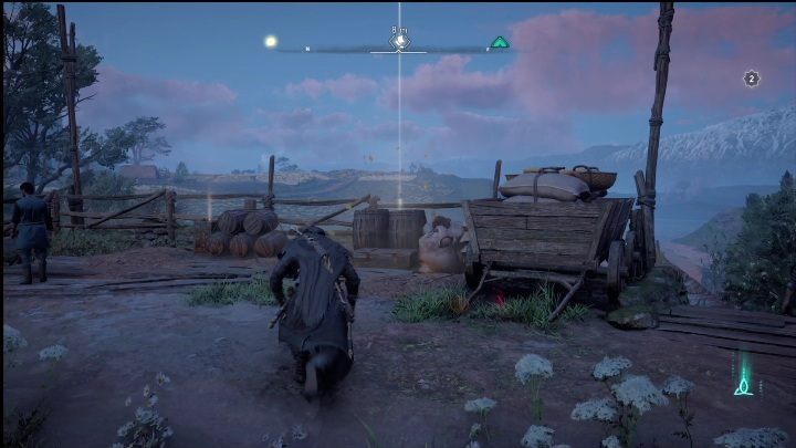 Początek: Kartka wisi nad dwoma beczkami, stojącymi zaraz obok drewnianej barierki - AC Valhalla Crossover Stories: Karta niesiona wiatrem - Isle of Skye, lokacje - Assassins Creed Valhalla - poradnik do gry