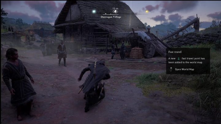 Początek: Kartka wisi dachu jednego z drewnianych budynków - AC Valhalla Crossover Stories: Karta niesiona wiatrem - Isle of Skye, lokacje - Assassins Creed Valhalla - poradnik do gry