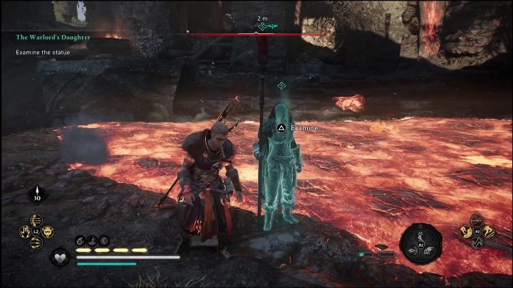 Na miejscu zobaczycie posąg, który stoi przy samej lawie - AC Valhalla Świt Ragnaroku: Córka watażki (The Warlords Doughter) - opis przejścia - Assassins Creed Valhalla - poradnik do gry