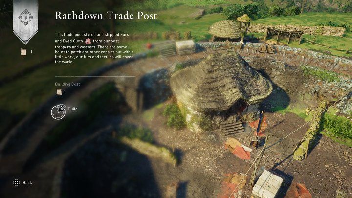 Po odbiciu punktu handlowego podejdźcie do drewnianej tablicy i przywróćcie funkcjonalność placówki - nie poniesiecie żadnych kosztów w surowcach - AC Valhalla Gniew Druidów: Wsparcie dla Rathdown/Rathdown Build Up - solucja - Assassins Creed Valhalla - poradnik do gry