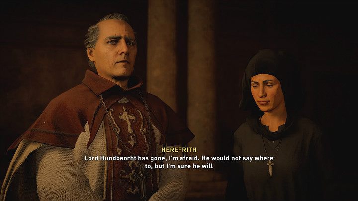 Herefrith nie będzie wyglądał na zadowolonego z powrotu Hunwalda i powie, że Hundbeorth wyjechał i nie mówił dokąd - Assassins Creed Valhalla: Powrót do domu/Homecoming - solucja, opis przejścia - Assassins Creed Valhalla - poradnik do gry