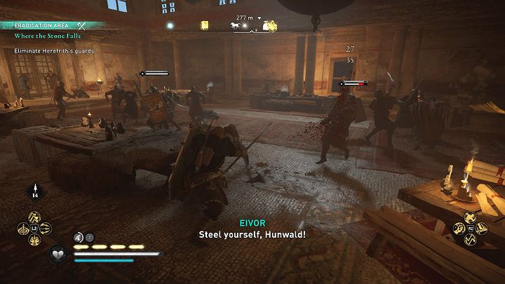 Jeśli nie wybrałeś Herefritha na przyszłego ealdormana, wezwie on swoich żołnierzy i zaatakuje salę obrad - Assassins Creed Valhalla: Czas wyborów/Where the Stone Falls - solucja - Assassins Creed Valhalla - poradnik do gry