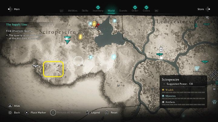 Kamieniołom znajdziesz na południe od obozu uchodźców, za pozostałościami zrujnowanej Bramy na Wzgórzu (Hill Gate Remnants) - Assassins Creed Valhalla: Szlak zaopatrzeniowy/The Supply Line - solucja - Assassins Creed Valhalla - poradnik do gry