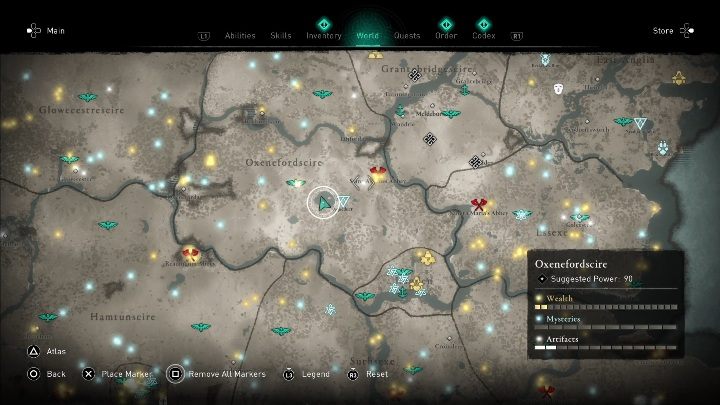 Lokacja przeklętego miejsca: w środku mapy, zaraz obok jeziora - Assassins Creed Valhalla: Przeklęty symbol - Oxenefordscire, sekrety, lokacje - Assassins Creed Valhalla - poradnik do gry