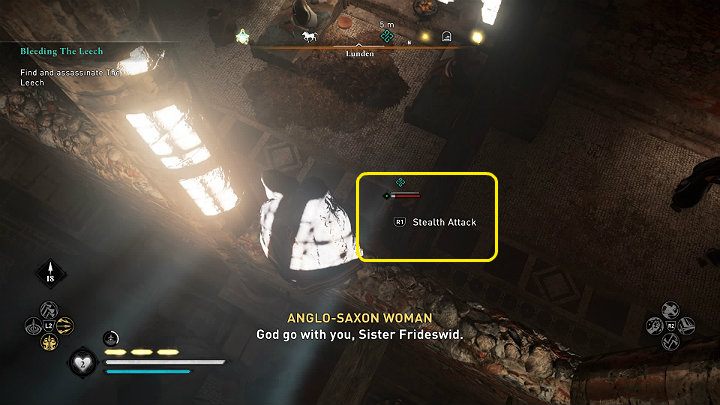 Siostrę Frideswide (Pijawkę) możesz zaatakować od góry i natychmiast wyeliminować przy użyciu Ukrytego Ostrza - Assassins Creed Valhalla: Odrywanie pijawki/Bleeding the Leech - solucja - Assassins Creed Valhalla - poradnik do gry