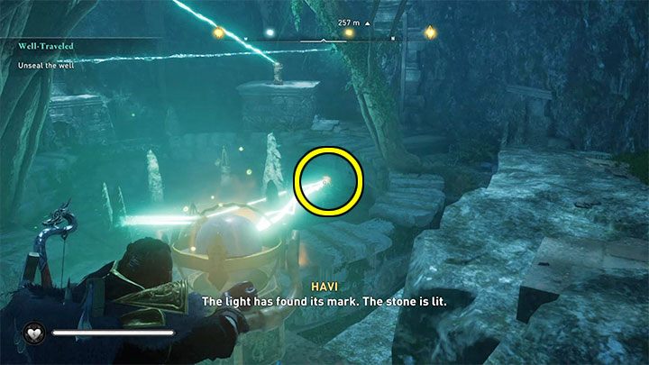 Dotrzyj teraz do lewego górnego kamienia słonecznego z obrazka 1 (znajduje się on blisko miejsca, w którym rozpoczynałeś zagadkę) - Assassins Creed Valhalla: Jak otworzyć Studnię Urdr w Asgardzie? - Assassins Creed Valhalla - poradnik do gry