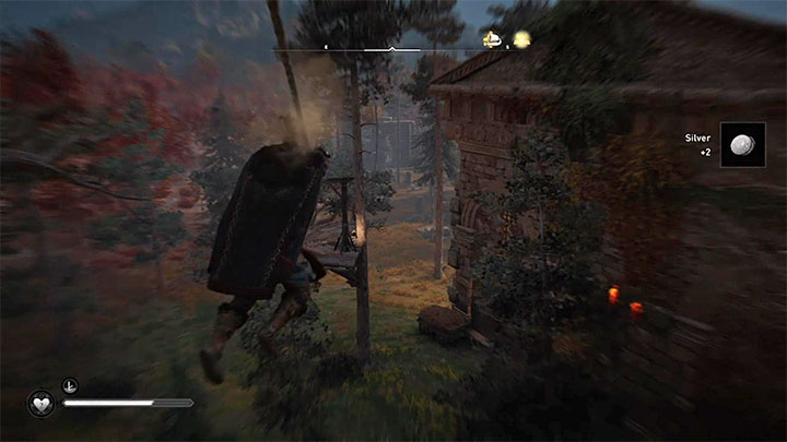 Obróć się w prawo i wykonaj skok żeby zjechać po linie na niższy balkonik - Assassins Creed Valhalla: Jak zdobyć wyposażenie w skrzyni w Venonis? - Assassins Creed Valhalla - poradnik do gry