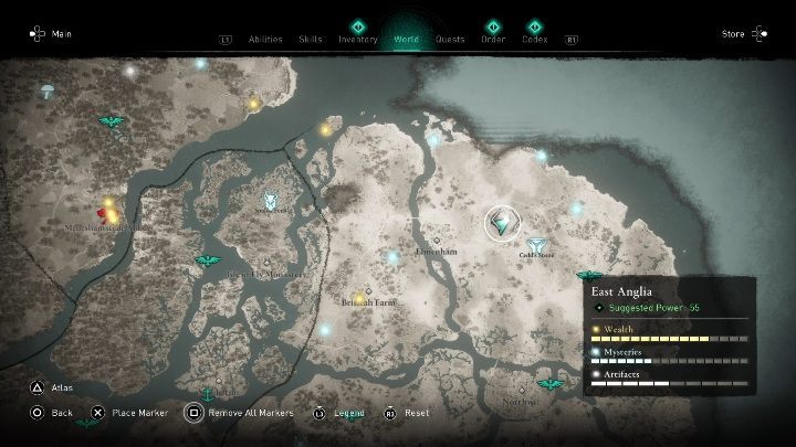 Lokacja przeklętego miejsca: na wschód od Elemenham - Assassins Creed Valhalla: Przeklęty symbol - Wschodnia Anglia, sekrety, lokacje - Assassins Creed Valhalla - poradnik do gry