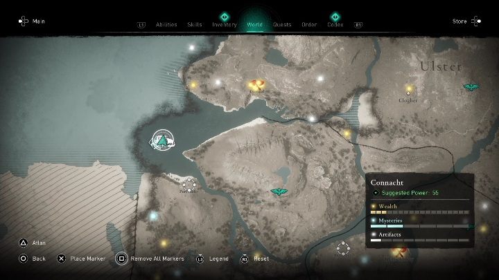 Mapę skarbu znajdziecie na niewielkiej wyspie, w północo zachodniej części regionu - AC Valhalla Gniew Druidów: Mapa ukrycia skarbu - Connacht, sekrety, lokacje - Assassins Creed Valhalla - poradnik do gry