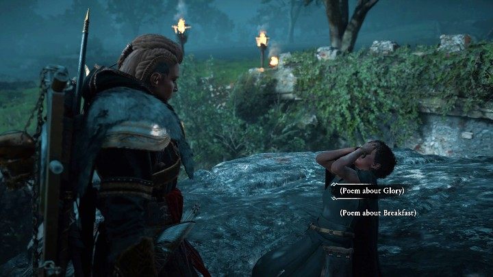 Wygłoś jej krótką rymowankę na dowolny temat, by nauczyć ją innego sposobu na szukanie weny i tworzenie tekstów - Assassins Creed Valhalla: Spadające gwiazdy/Falling Stars - solucja - Assassins Creed Valhalla - poradnik do gry