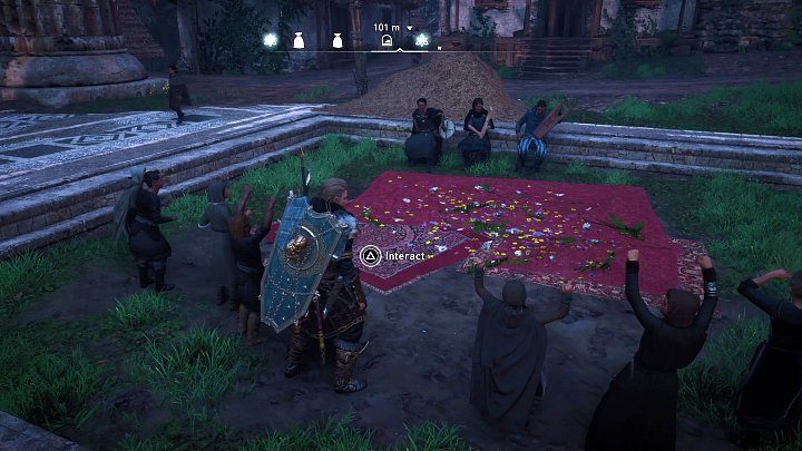 Gdy pomożesz Kitt, Ysane i uwolnisz Cynewulfa udaj się na plac, by sprawdzić, czy razem odegrają zaplanowane wcześniej przedstawienie - Assassins Creed Valhalla: Spadające gwiazdy/Falling Stars - solucja - Assassins Creed Valhalla - poradnik do gry