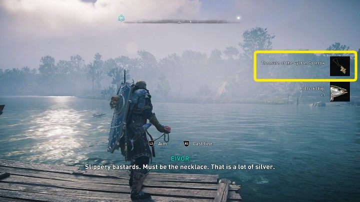 Stań na pomoście, zarzuć linkę i złap jedną rybę - Assassins Creed Valhalla: Ostatni lot wróbla Gyldana - solucja, opis przejścia - Assassins Creed Valhalla - poradnik do gry