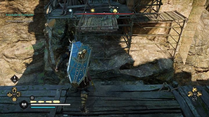 Do wnętrza fortecy możecie dostać się na wiele sposobów, jednak najbezpieczniejsza będzie ścieżka budowniczych, o której mówił zwiadowca - AC Valhalla Gniew Druidów: Przyczółek w Connachcie - solucja - Assassins Creed Valhalla - poradnik do gry