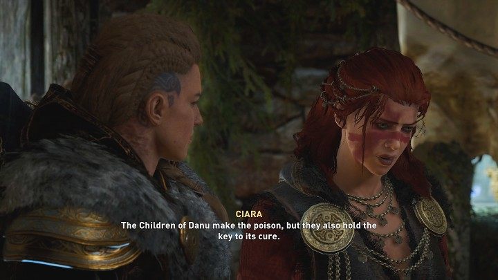 Gdy dotrzecie do lasu, podążajcie dalej ścieżką wyznaczoną przez kamienie runiczne, aż w końcu dojedziecie do chary Deidre - AC Valhalla Gniew Druidów: Eliksir krwi/Potion of Blood - solucja - Assassins Creed Valhalla - poradnik do gry