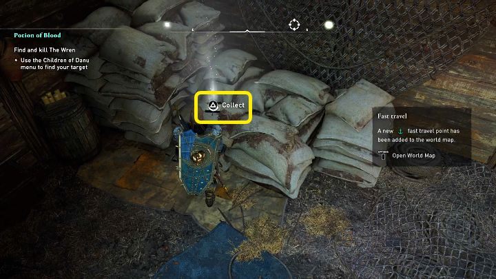 Pierwszą wskazówkę znajdziecie w drewnianym magazynie na plaży, w miejscu oznaczonym na powyższym obrazku - AC Valhalla Gniew Druidów: Eliksir krwi/Potion of Blood - solucja - Assassins Creed Valhalla - poradnik do gry