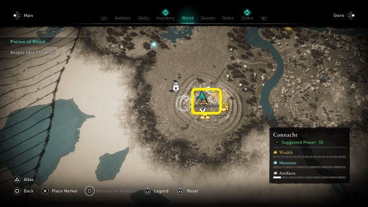 Strzyżyk (The Wren) ukrywa się w mieście Rathcroghan, w miejscu oznaczonym na powyższym screenie - AC Valhalla Gniew Druidów: Eliksir krwi/Potion of Blood - solucja - Assassins Creed Valhalla - poradnik do gry