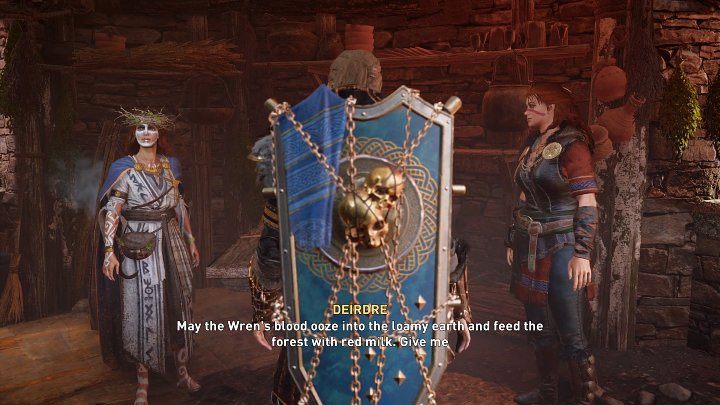 Wróćcie do Deidre i przekażcie jej odłamek bursztynu, a kobieta niezwłocznie przystąpi do przygotowywania odtrutki dla żołnierzy Flanna - AC Valhalla Gniew Druidów: Eliksir krwi/Potion of Blood - solucja - Assassins Creed Valhalla - poradnik do gry