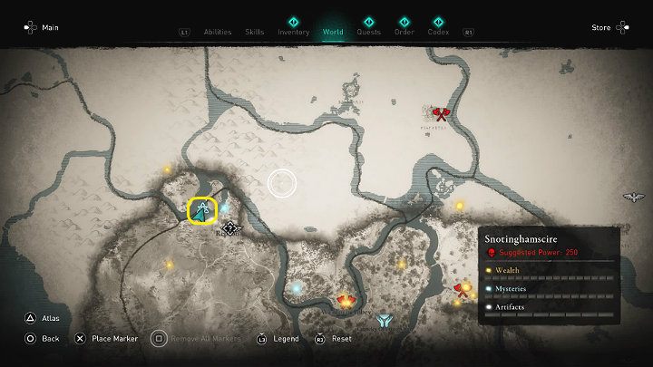 W miejscu zaznaczonym na powyższym obrazku, na małej wysepce obok Repton spotkasz mężczyznę o imieniu Skari - Assassins Creed Valhalla: Los starego łupieżcy/The Old Guard - solucja - Assassins Creed Valhalla - poradnik do gry