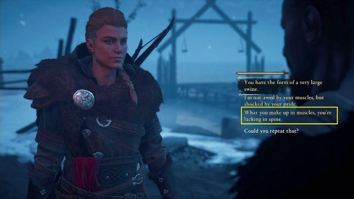 Na pierwszy zarzut łatwo odpowiedzieć wyglądem zawadiaki nadrabiasz umysłu braki - Assassins Creed Valhalla: Pyskówka - Rygjafylke, sekrety, lokacje - Assassins Creed Valhalla - poradnik do gry