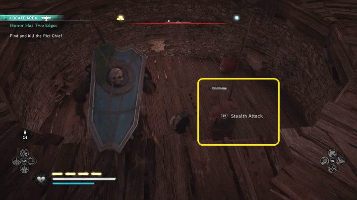 Mężczyzna walczy potężnym berdyszem, a na arenie nie ma zbyt dużo miejsca więc musisz sprawnie posługiwać się tarczą lub wykonywać perfekcyjne uniki, by uniknąć otrzymania obrażeń - Assassins Creed Valhalla: Dwa ostrza honoru/Honor Has Two Edges - solucja - Assassins Creed Valhalla - poradnik do gry