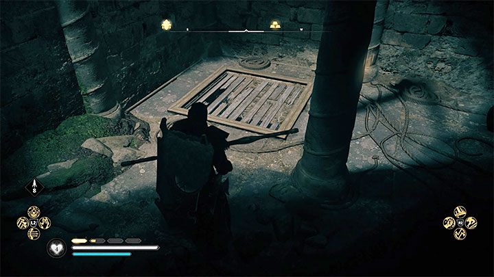 W kolejnym pomieszczeniu użyj łuku do zniszczenia desek na podłodze - Assassins Creed Valhalla: Glowecestrescire - Temple of Ceres Assassin Bureau - Assassins Creed Valhalla - poradnik do gry