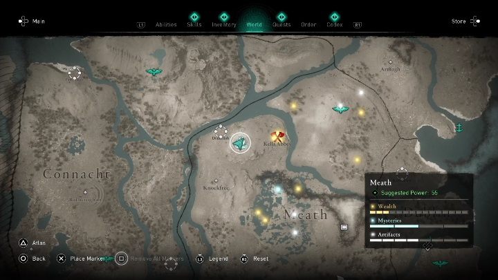 Próby Morgany znajdziecie, idąc na zachód od obozu - Kells Abbey - AC Valhalla Gniew Druidów: Próby Morgany - Meath, sekrety, lokacje - Assassins Creed Valhalla - poradnik do gry