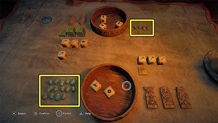 Zdrowie obu graczy reprezentują kamyczki - Assassins Creed Valhalla: Jak wygrywać w kości (Orlog)? - Assassins Creed Valhalla - poradnik do gry
