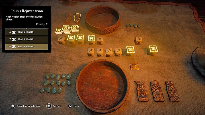 W fazie łaski bogów można używać żetonów, które wciąż znajdują się na stole i warto o tym pamiętać, bo suma żetonów może pozwolić odpalić łaskę w mocniejszej wersji - Assassins Creed Valhalla: Jak wygrywać w kości (Orlog)? - Assassins Creed Valhalla - poradnik do gry