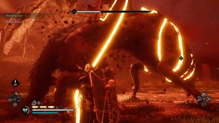 Gdy przeciwnik straci kolejną 1/3 porcję zdrowia, będziesz mógł chwycić za Gleipnir i jeszcze bardziej związać swojego przeciwnika - Assassins Creed Valhalla: Okowy losu/Binding Fate - solucja, opis przejścia - Assassins Creed Valhalla - poradnik do gry