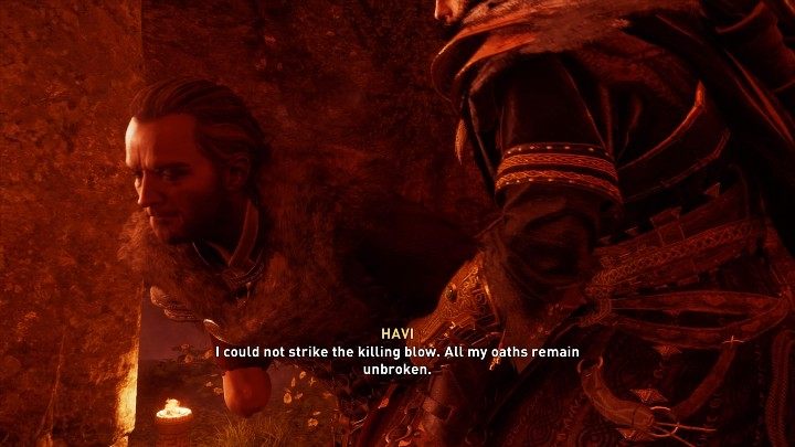 Po walce z Fenrirem podejdź do Tyra i poinformuj go, że dochowałeś przysięgi i nie zadałeś ostatecznego ciosu straszliwemu Fenrirowi - Assassins Creed Valhalla: Oszukać przeznaczenie/Cheating Fate - solucja - Assassins Creed Valhalla - poradnik do gry