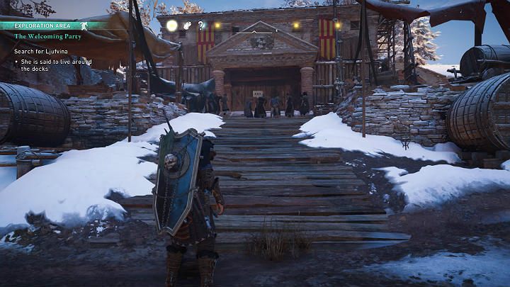 W pierwszej kolejności musisz poszukać Ljufviny, która podobno mieszkała gdzieś w okolicy doków - Assassins Creed Valhalla: Gorące powitanie/The Welcoming Party - solucja - Assassins Creed Valhalla - poradnik do gry