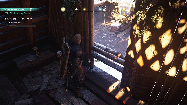 Na górnym poziomie posiadłości, tuż przy balkonie znajdziesz ślady walki - Assassins Creed Valhalla: Gorące powitanie/The Welcoming Party - solucja - Assassins Creed Valhalla - poradnik do gry
