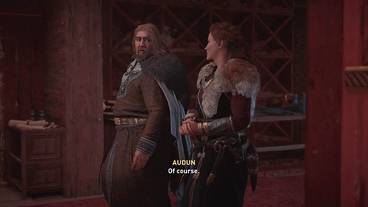 Gdy tylko spróbujesz go przeczytać będziesz świadkiem rozmowy Auduna z Ingerborgą - Assassins Creed Valhalla: Podpalenie Żagwi/Burning the Firebrand - solucja - Assassins Creed Valhalla - poradnik do gry