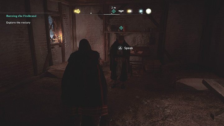 W środku spotkasz księdza, który obawia się o swoje życie i z lękiem wspomina o Czerwonej Ręce - Assassins Creed Valhalla: Podpalenie Żagwi/Burning the Firebrand - solucja - Assassins Creed Valhalla - poradnik do gry