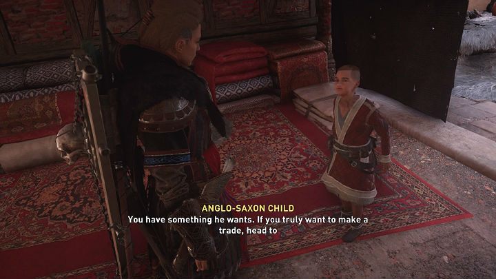 Chłopiec powie Ci, że jeśli chcesz dobić targu z Igłą musisz stawić się przy posągu obok wschodniej bramy - Assassins Creed Valhalla: Nawlec Igłę/Prickling the Needle - solucja - Assassins Creed Valhalla - poradnik do gry
