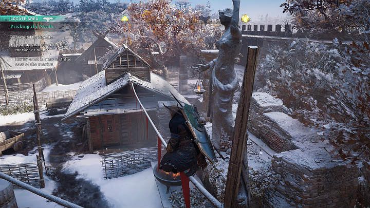 Wejście do kryjówki Igły prowadzi przez budynek widoczny na powyższym obrazku - Assassins Creed Valhalla: Nawlec Igłę/Prickling the Needle - solucja - Assassins Creed Valhalla - poradnik do gry