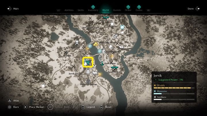 W miejscu zaznaczonym na powyższym obrazku spotkasz dziecko handlujące figurkami koziołków na święto Yule - Assassins Creed Valhalla: By było cieplej na sercu/Warmth of Winter - solucja - Assassins Creed Valhalla - poradnik do gry