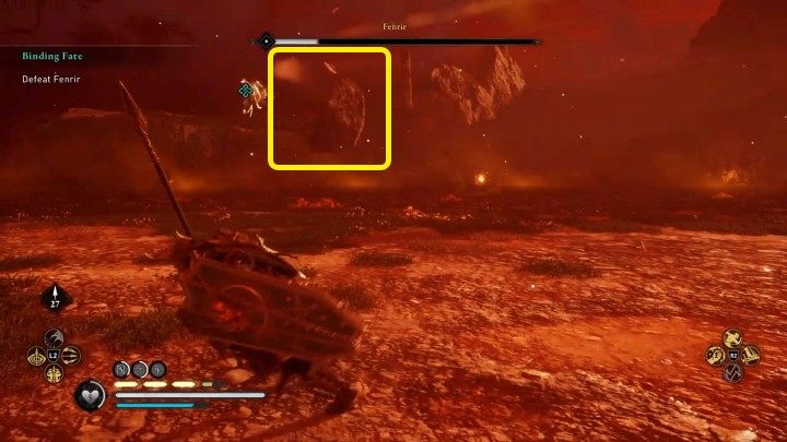 W trzeciej fazie pojedynku Fenrir wskoczy na pobliski klif i zacznie ciskać w Twoim kierunku głazami - Assassins Creed Valhalla: Fenrir - boss, jak pokonać? - Assassins Creed Valhalla - poradnik do gry