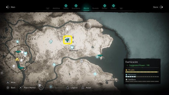 W miejscu zaznaczonym na powyższym obrazku spotkasz wikińskiego wojownika, który rozmawia z królikiem Lokim i żąda od niego, by zesłał mu mistrza holmangu, który podda próbie jego siłę - Assassins Creed Valhalla: Boski królik/Dellingr Rabbit - solucja, opis przejścia - Assassins Creed Valhalla - poradnik do gry