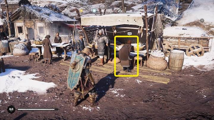 Udaj się do pobliskiej osady Picheringa i odszukaj kobietę o imieniu Vera oznaczoną na powyższym obrazku - znajdziesz ją przy rybnym straganie - Assassins Creed Valhalla: Zdeptane marzenia/Crushed Dreams - solucja - Assassins Creed Valhalla - poradnik do gry